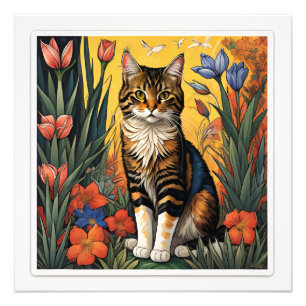 A beautiful and colourful cat sitting on a spring photo print