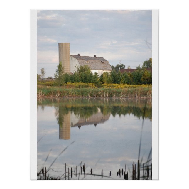 A Beautiful Barn reflecting in the Pond Poster (Front)