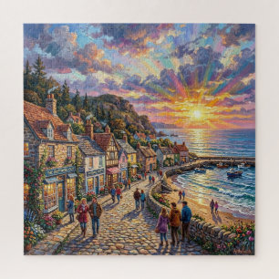 A Beautiful Beach Village Boardwalk at Sunset Jigsaw Puzzle