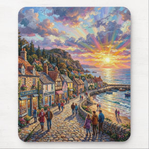 A Beautiful Beach Village Boardwalk at Sunset Mouse Pad