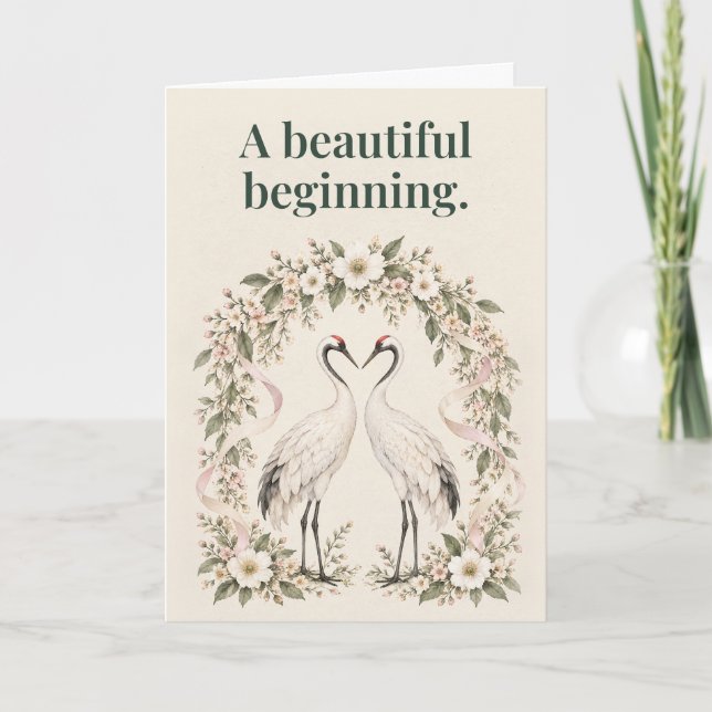 A Beautiful Beginning Cranes Wedding Card (Front)