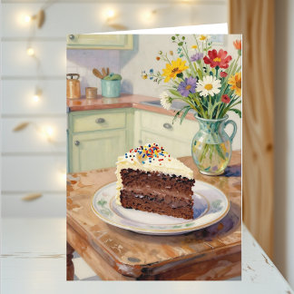 A Beautiful Birthday with Pretty Flowers and Cake Card