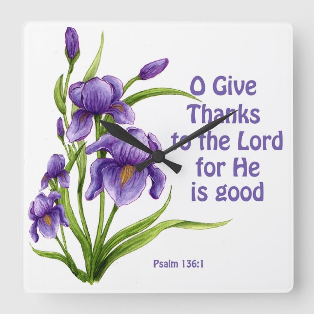 A beautiful bouquet of Iris flowers with scripture Square Wall Clock (Front)