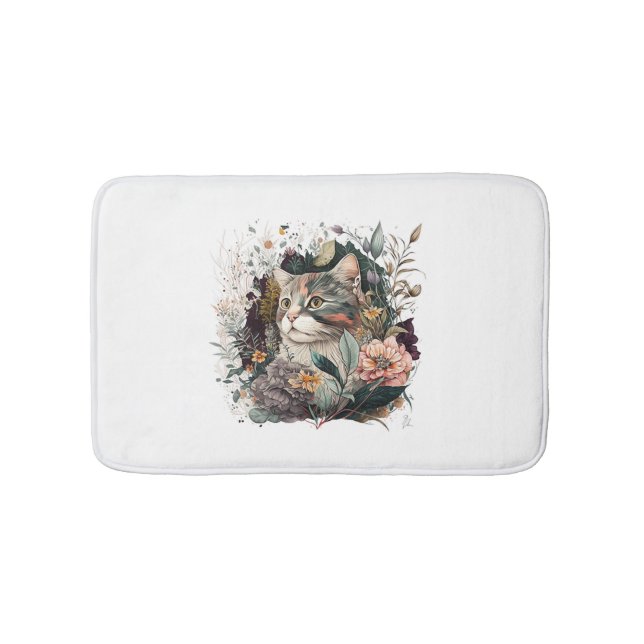 A beautiful cat WITH bouquet of roses for cat love Bath Mat (Front)