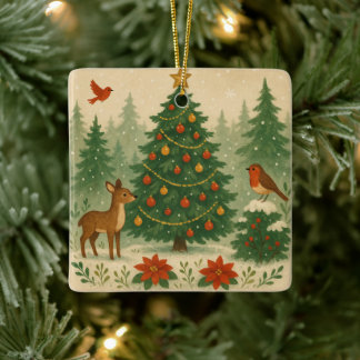 A beautiful Christmas tree in nature Ceramic Ornament
