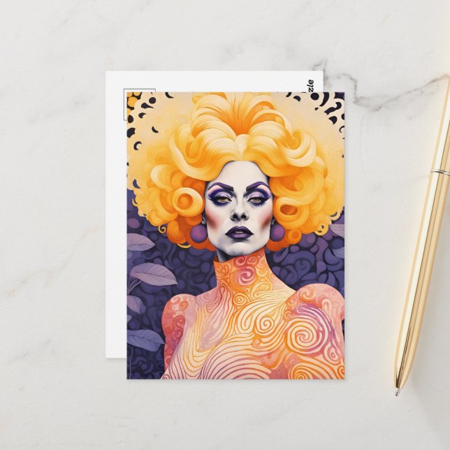 A Beautiful Colorful Drag Queen Postcard (Front/Back In Situ)