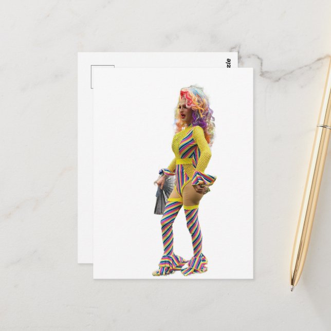A Beautiful Colourful Drag Queen Postcard (Front/Back In Situ)