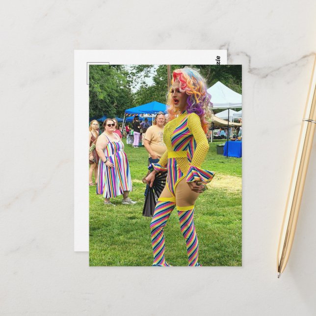 A Beautiful Colourful Drag Queen Postcard (Front/Back In Situ)
