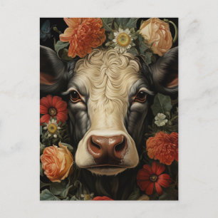 A Beautiful Cow in the Flowers Postcard