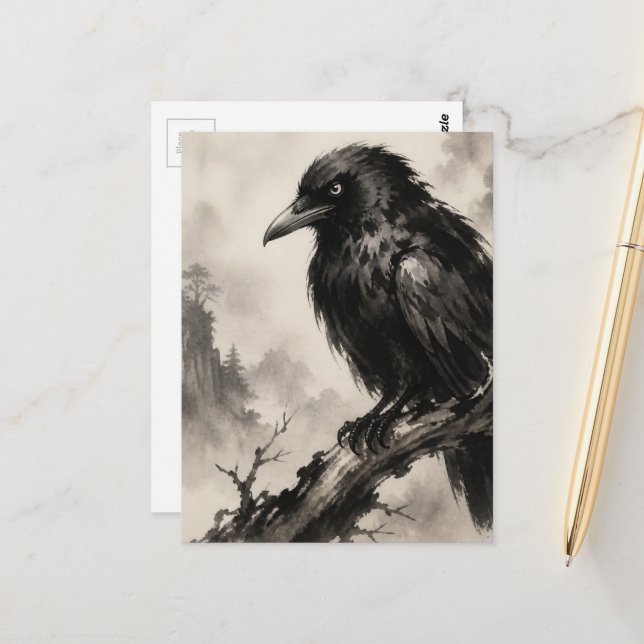 A Beautiful Crow On a Branch Postcard (Front/Back In Situ)
