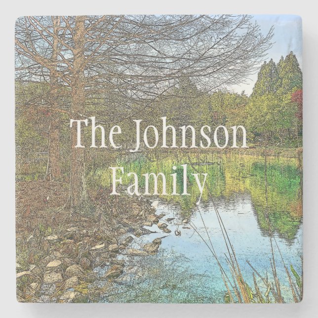 A beautiful day at the lake stone coaster (Front)