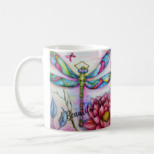 A Beautiful Day, Watercolor Dragonfly, Personalise Coffee Mug