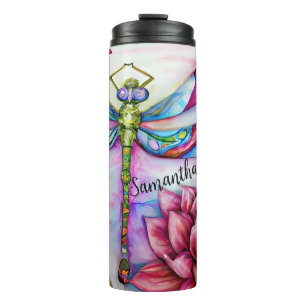 A Beautiful Day, Watercolor Dragonfly, Personalize Thermal Tumbler