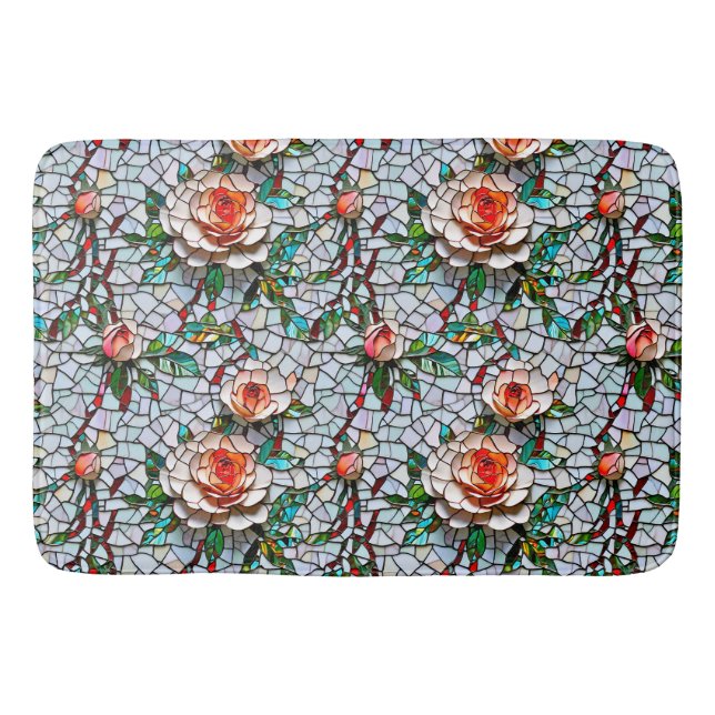 A Beautiful Faux Mosaic Floral Pattern Bath Mat (Front)