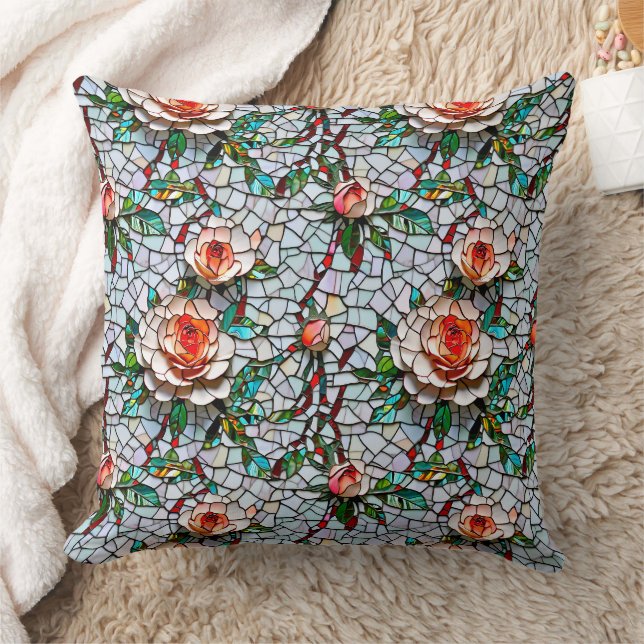 A Beautiful Faux Mosaic Floral Pattern Cushion (Blanket)