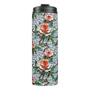 A Beautiful Faux Mosaic Floral Pattern Thermal Tumbler