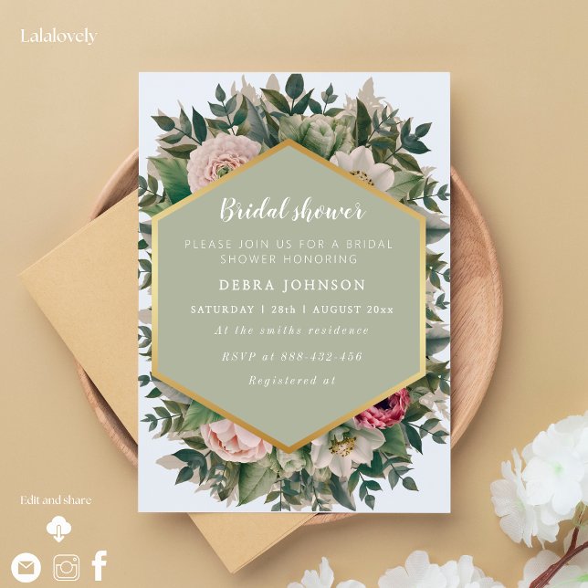 A beautiful floral greenery bridal shower  invitation (Creator Uploaded)