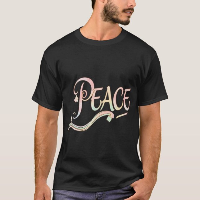 A beautiful, flowing script of the word "Peace" fe T-Shirt (Front)