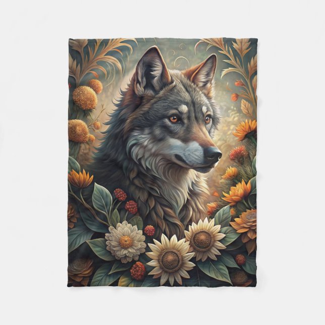 A Beautiful Forest Wolf Fleece Blanket (Front)
