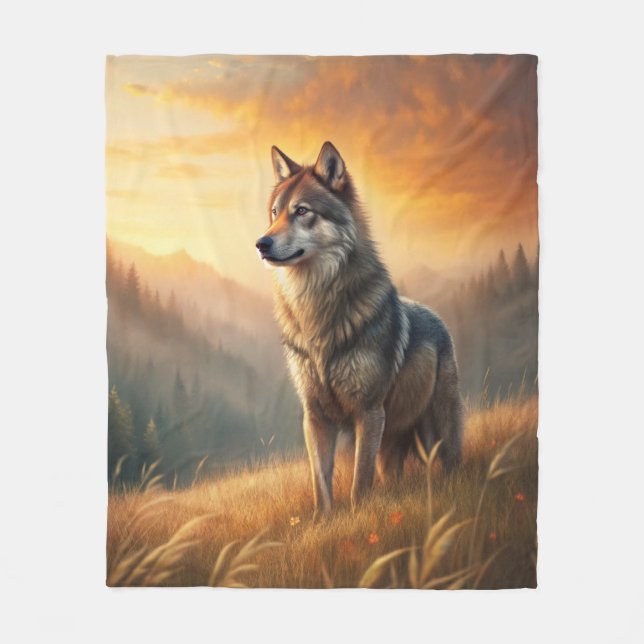 A Beautiful Forest Wolf Fleece Blanket (Front)