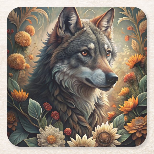 A Beautiful Forest Wolf Square Paper Coaster (Front)