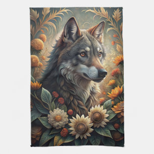 A Beautiful Forest Wolf Tea Towel