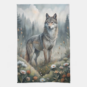 A Beautiful Forest Wolf Tea Towel