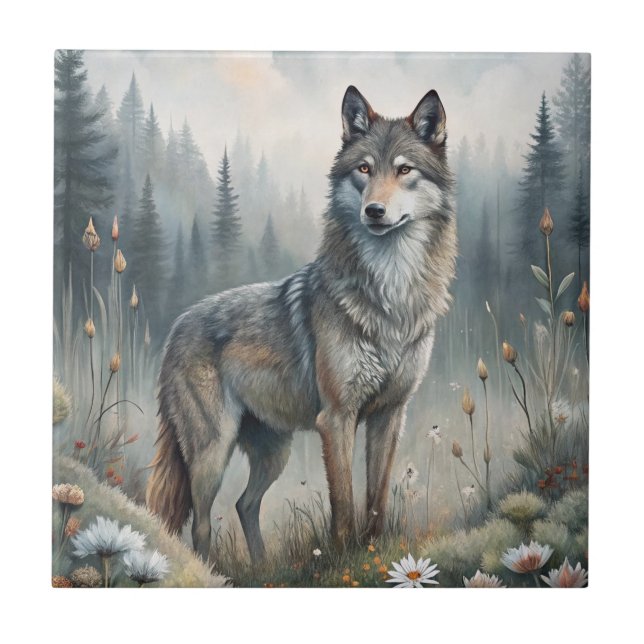 A Beautiful Forest Wolf Tile (Front)