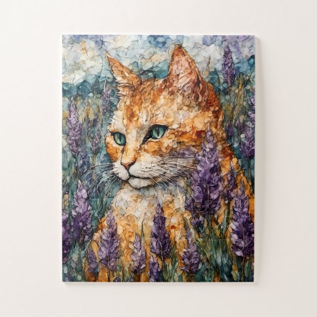 A beautiful ginger cat in a lavender field  jigsaw puzzle (Vertical)
