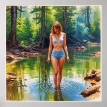 A Beautiful Girl in pond oil colour Painting