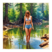 A Beautiful Girl in pond oil colour Painting