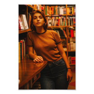 A Beautiful Girl in the Library  Photo Print