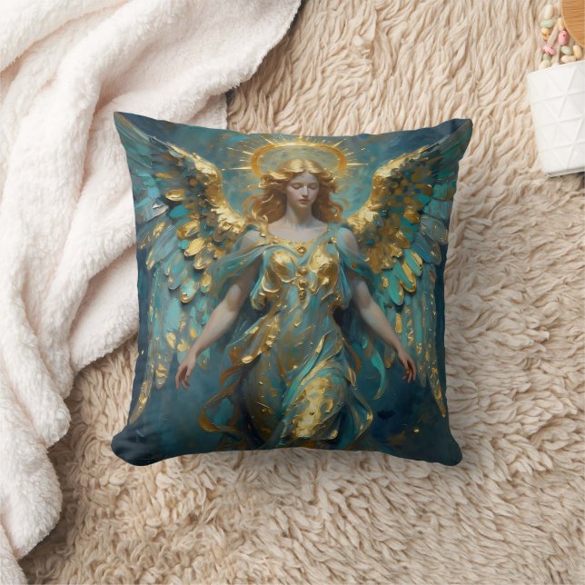 A Beautiful Gold and Turquoise Angel  Cushion (Blanket)