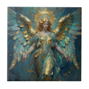 A Beautiful Gold and Turquoise Angel  Tile