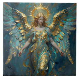 A Beautiful Gold and Turquoise Angel Tile