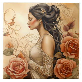 A Beautiful Lady Bathroom Border Tile