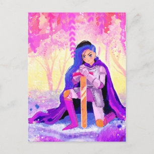 A beautiful lady knight with blue hair postcard