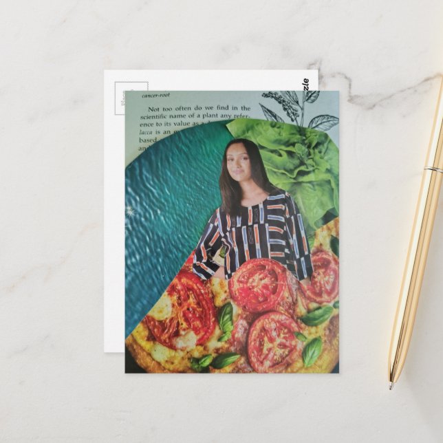 A Beautiful Lady With Pizza Collage Postcard (Front/Back In Situ)