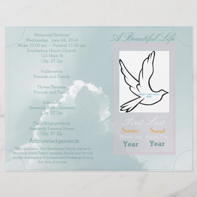 A Beautiful Life Funeral Program-single fold (Front)