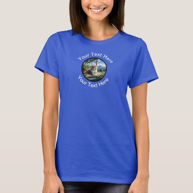 A Beautiful Maine Coon Cat with Custom Text  T-Shirt (Front)