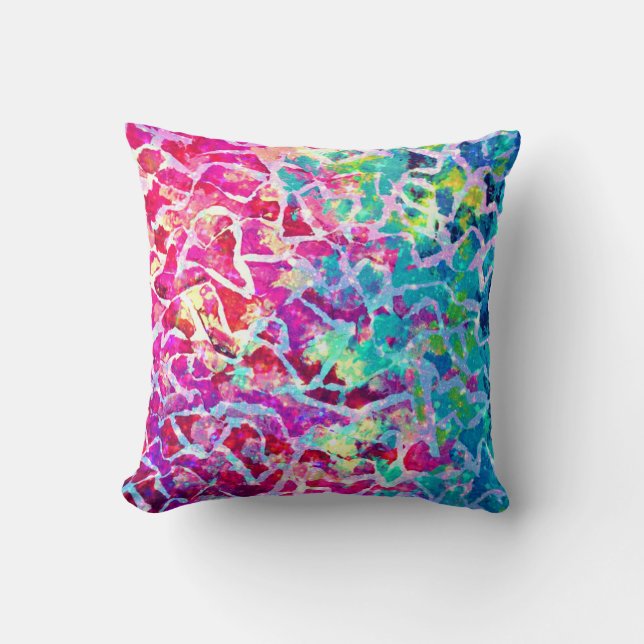 A BEAUTIFUL MESS Pink Turquoise Ombre Painting Cushion (Front)
