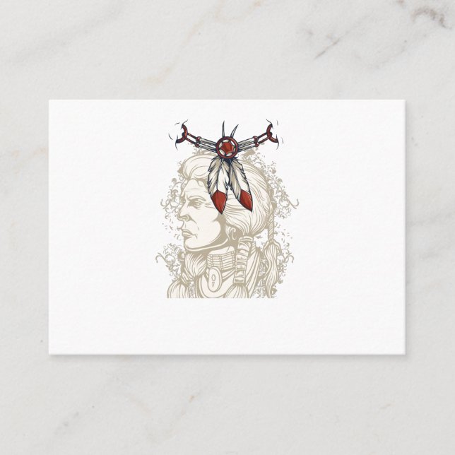a beautiful native american and a feathered neckla business card (Front)