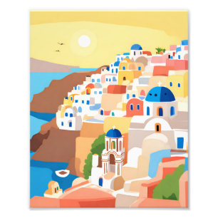 A beautiful Painting Of Santorini Island Photo Print