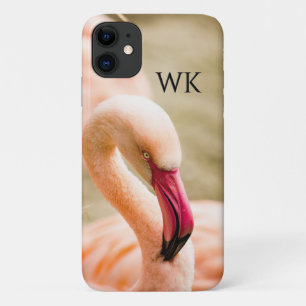 A Beautiful Pink Flamingo Monogrammed Case-Mate iPhone Case
