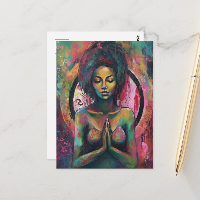 A Beautiful Praying Woman Postcard (Front/Back In Situ)