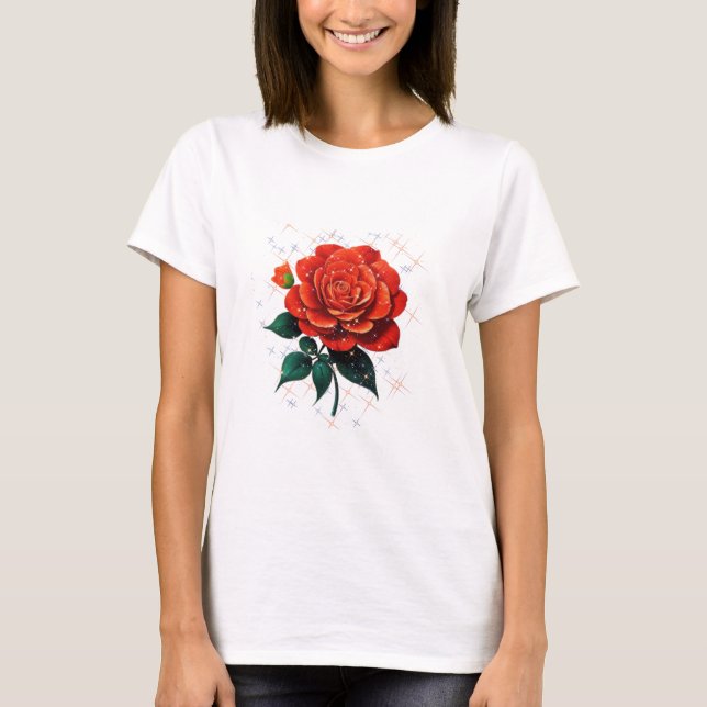 A beautiful  red Flowers T-Shirt (Front)