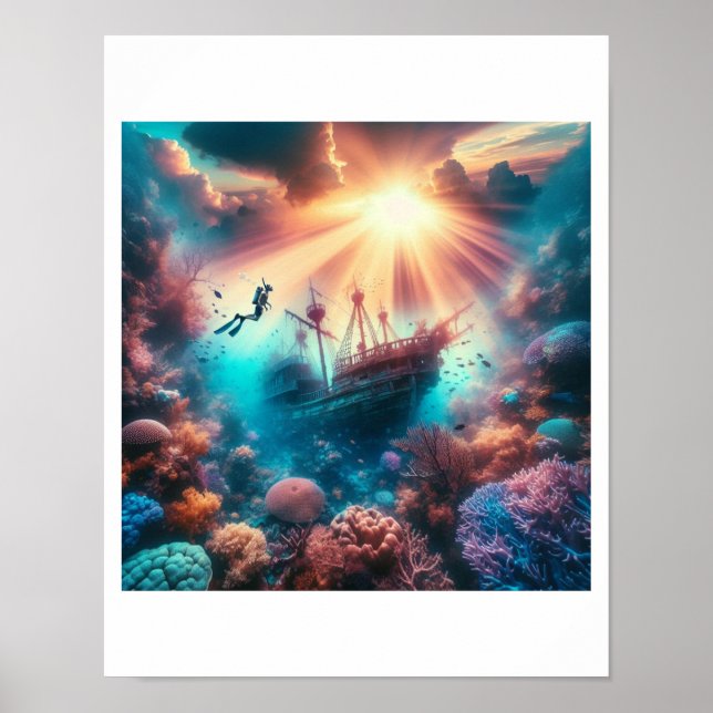 A beautiful reef with an old shipwreck poster (Front)