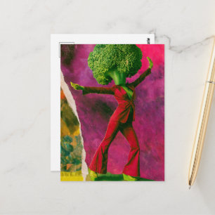 A beautiful retro dancing broccoli postcard