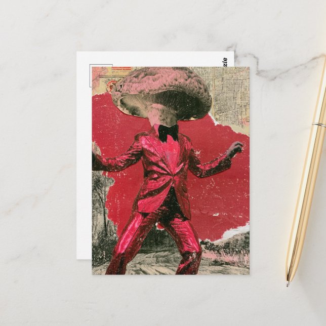 A beautiful retro dancing mushroom postcard (Front/Back In Situ)