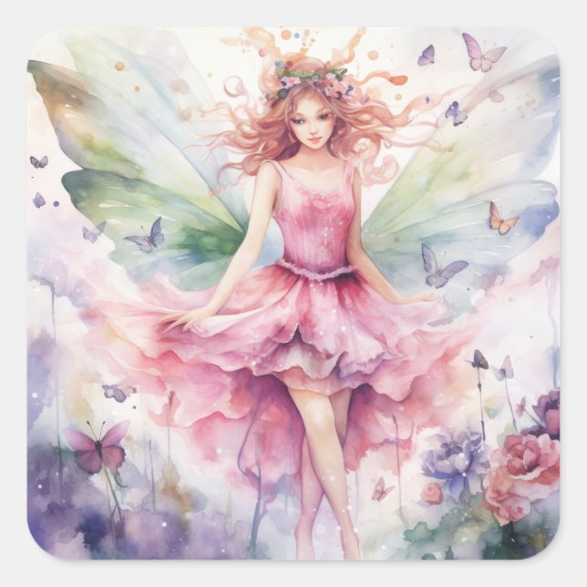 A Beautiful Spring Fairy Square Sticker (Front)